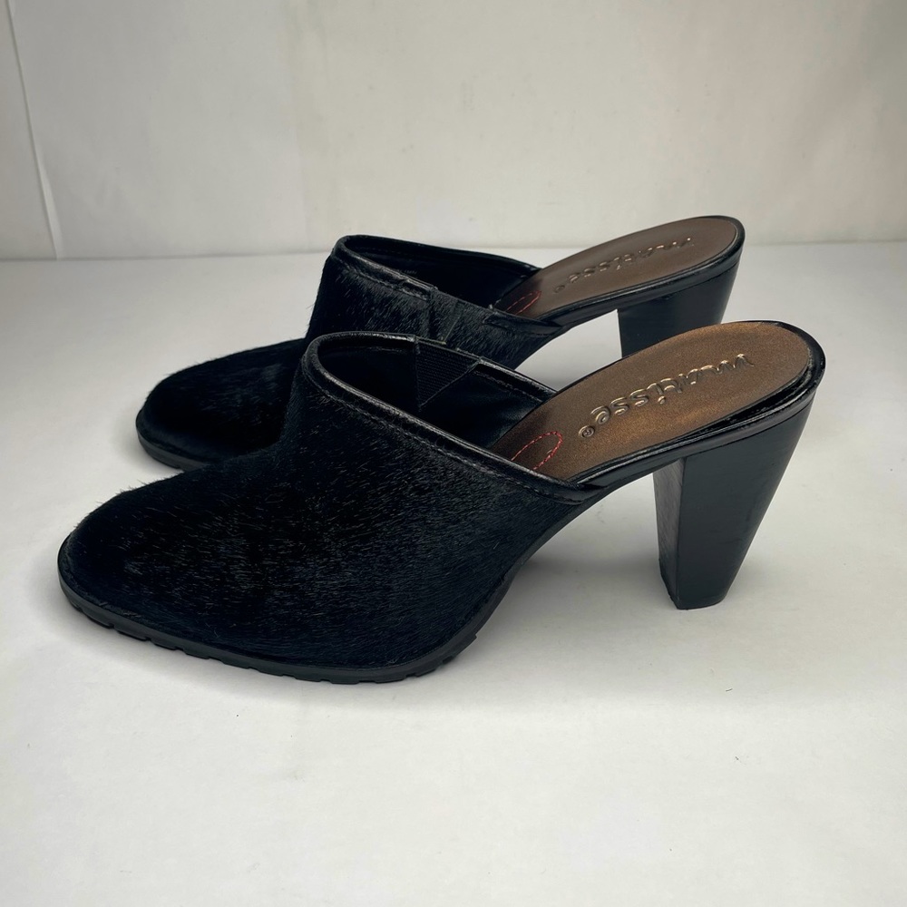 Matisse Black Calf Hair Almond Cammy Slip On Western Mules - Picture 2 of 13
